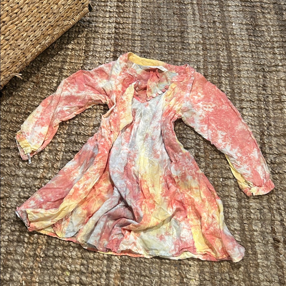 Natalie Martin Girls Pink Yellow Tie-Dyed Printed Dress Size XL